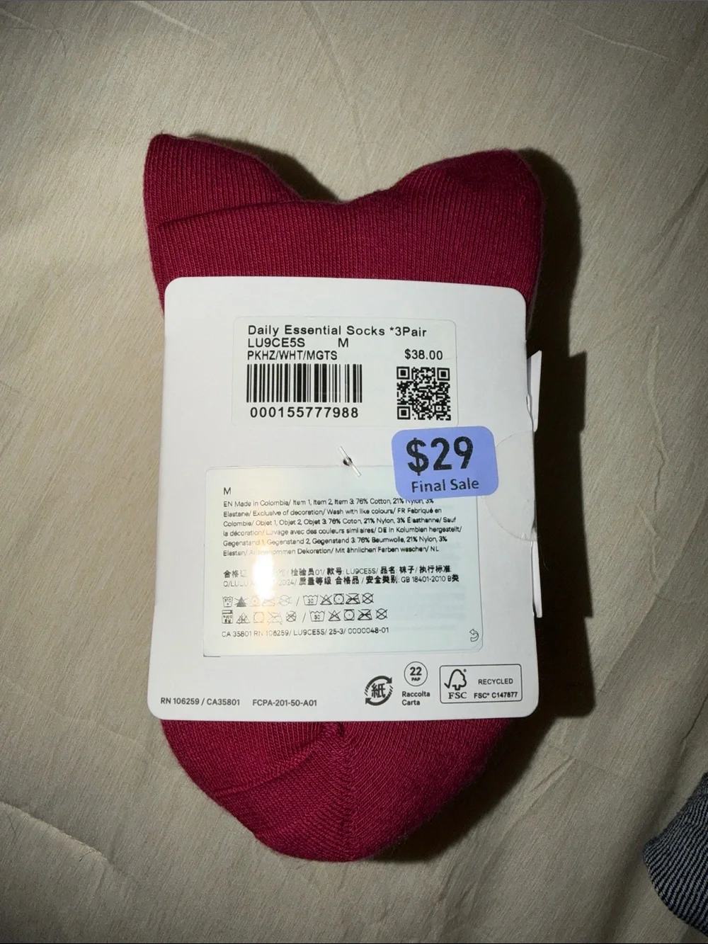 lululemon athletica Daily Essential Quarter Socks in Light Pink (3-Pack)